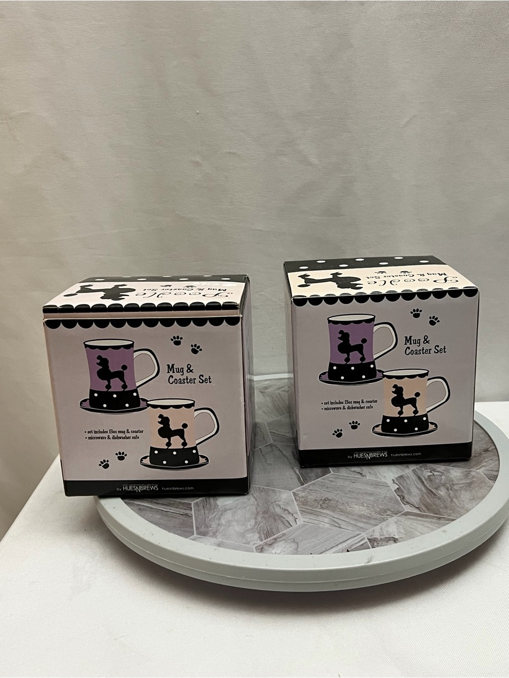 Set of 2 HuesnBrews Poodle Mug & Coaster Sets Pink Black 13 Oz Dog Lover - Picture 6 of 14